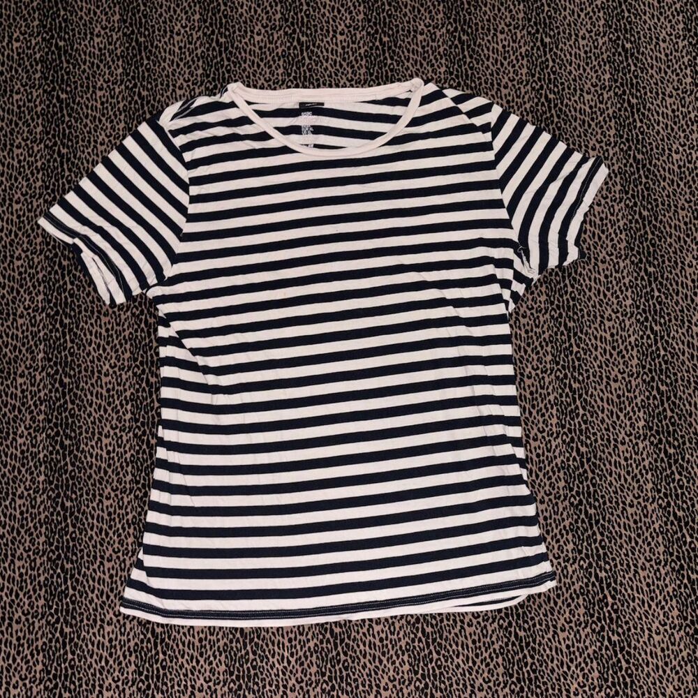 H&M Black White Striped T-Shirt Organic Cotton Blend Size XL